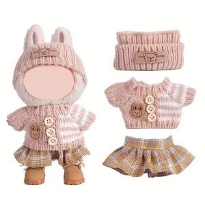 3pc doll outfit for your LaBuBu baby Adorable   beige knit hat sweater and skirt